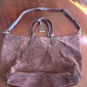 COLE HAHN PURSE brown suede Handles and strap silver hardware 17 X 11